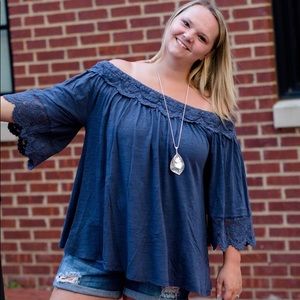 Navy blue crochet detailed top.